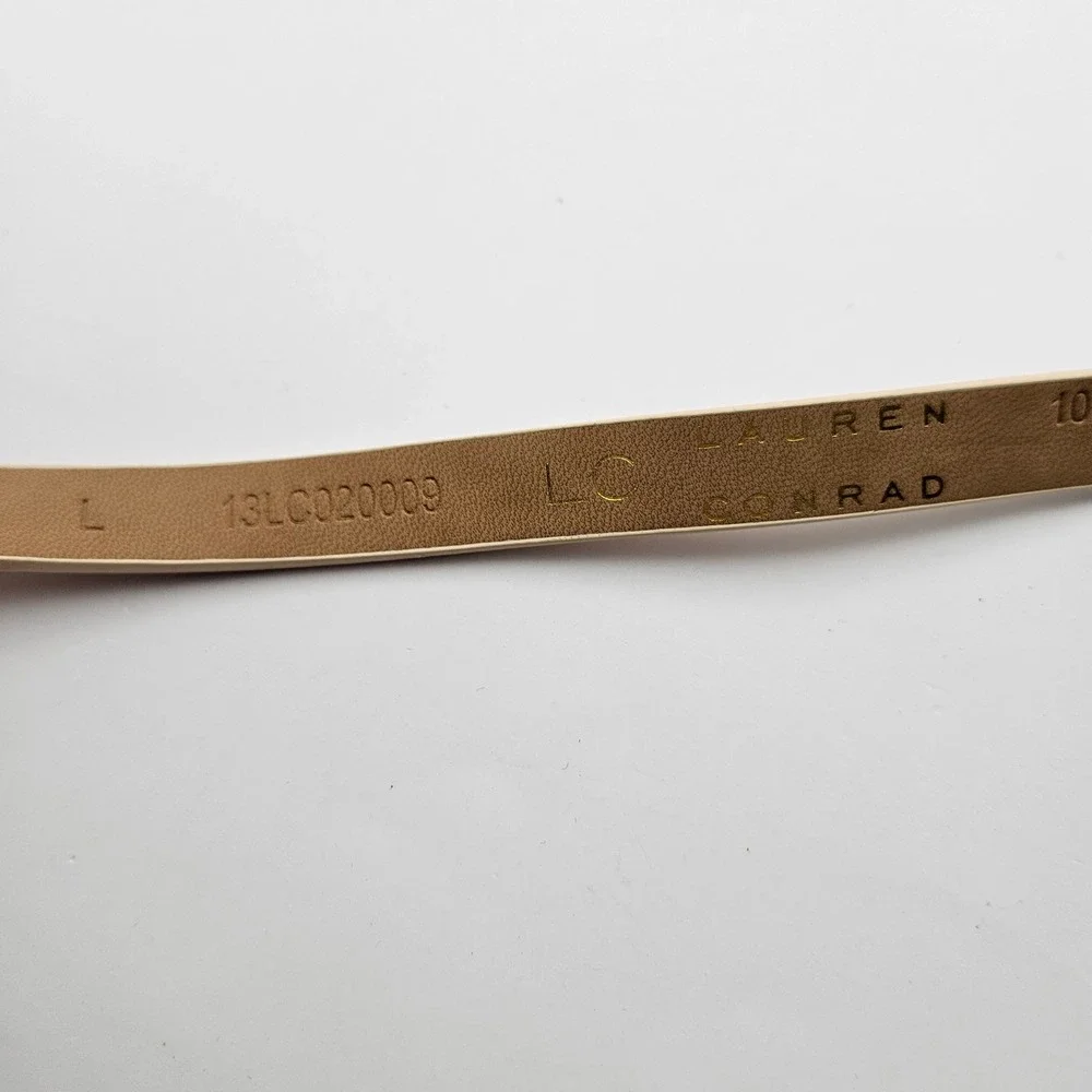 LC Lauren Conrad Pink Floral Daisy Skinny Belt Gold Tone Buckle Cream Large
